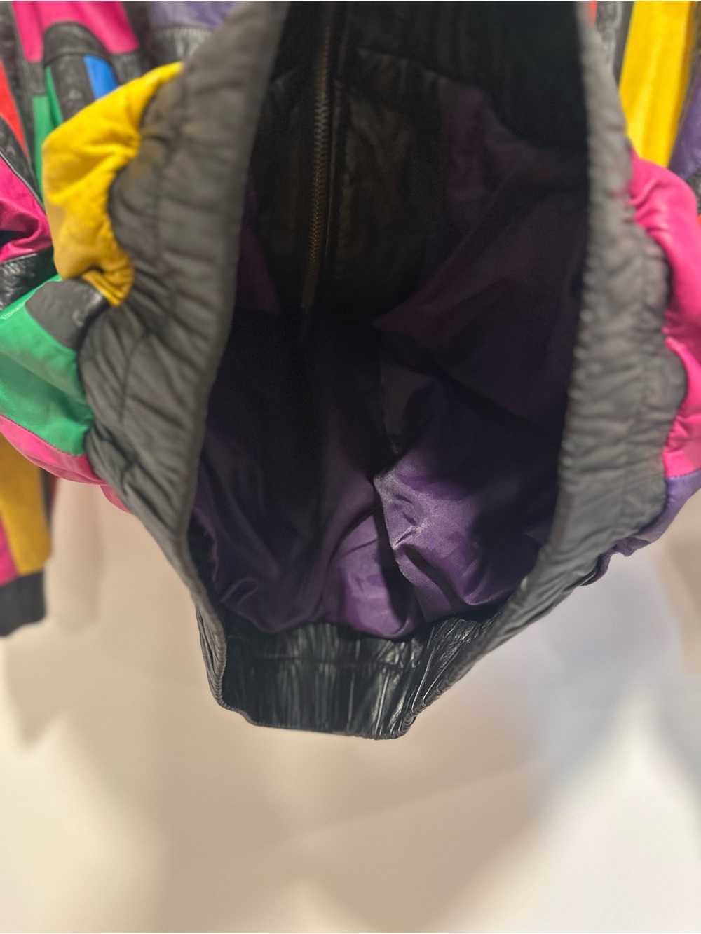VTG 80s Avanti SzM vivid colorblock leather bomber jacket Oversized Boxy Slouchy - Picture 11 of 14
